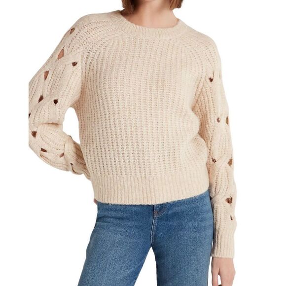 Express XSmall Open Cable Raglan Sleeve Sweater - beige - Picture 1 of 15